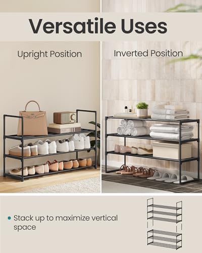 SONGMICS Shoe Rack, 3-Tier Shoe Organizer, Sturdy Storage Shelf, Upright or Upside Down, for 16-20 Pairs, Stackable, for Entryway, 30 x 92 x 55 cm, Black ULSA303B02 - 3