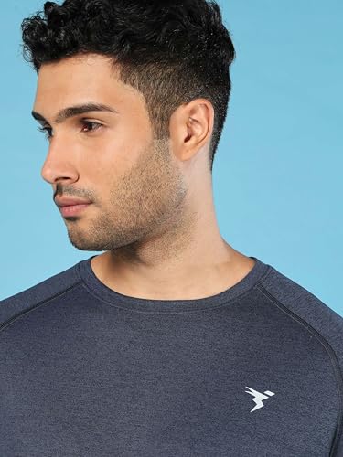 Image of TECHNOSPORT Men's Melange Slim Fit Round Neck T-Shirt Double Cool Raglan Sleeve Slip On Polyester for Gym Running Workout UPF50+ Anti Odour