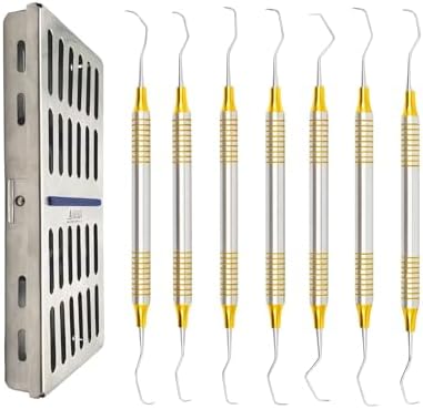 ARTMAN INSTRUMENTS Gracey Curettes Set (7 Pcs) โ Most Common Sizes, Gold Plasma Coated, Precision Dental Instruments for Scaling, Root Planing, and Periodontal Treatment in Stainless Steel Cassette