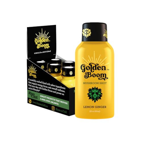 Blaze n Chill Golden Boom Energy & Focus Shot | Mental Clarity & Performance Support for Work, Study & Training | Clean Daily Energy Drink | Lemon Ginger Flavor | 2 fl oz (6 Pack)