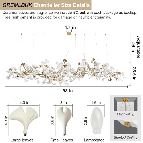 Image of L98 Long Branch Chandelier Ginkgo Leaf Chandeliers Large Modern Brass Chandelier Light Fixtures for Dining Room, Villa, Living Room Kitchen Island