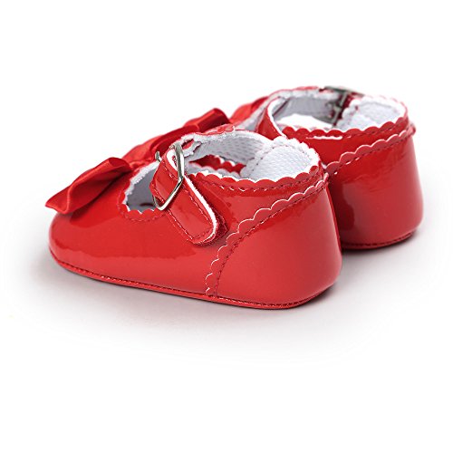 Infant Girls Soft Sole Bowknot Princess Wedding Dress Mary Jane 𝗙lats Newborn Light Baby Sneaker Shoes (Red, 12)