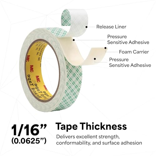 Image of 3M Natural Polyurethane Double Coated Foam Tape, 200 Volts Dielectric Strength, 2 inch Length, 1.5 inch Width (Pack of 25)