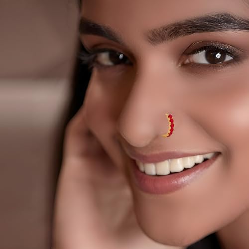 Image of VAMA FASHIONS Silver Gold Rosegold Crystal Stone Piercing Ring Nose Pin Pierced Hole Type Nosepin for Women & Girls
