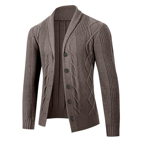 ADHOWBEW Mens Cardigan Sweaters with Buttons Fashion Big and Tall Stand Collar Casual Warm Cable Knit Long Sleeve Sweaters3