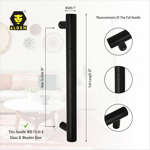 Image of ALDEN 12 inch Main Door Handle /Handle for Glass and Wooden Door /Pull and Push Stainless Steel Door Handle (Black Matt Finish) (Pack of 1)
