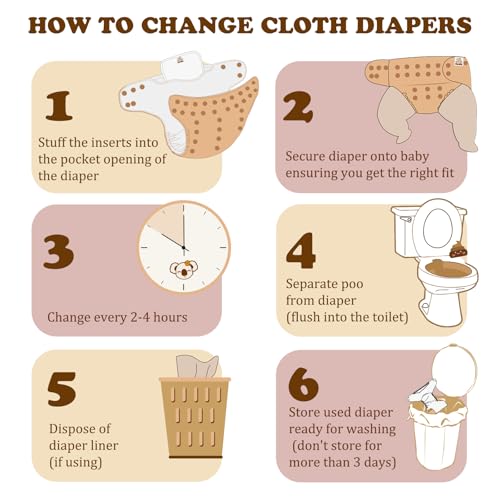 Mama Koala 3.0 Cloth Diapers for Babies with AWJ Lining, 6 Pack with 6 Natural Cloth Diaper Inserts - Reusable and Washable Pocket Diapers (Light Lavender)