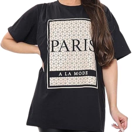 T-shirt oversize femme imprimé Paris haut ample coton mode