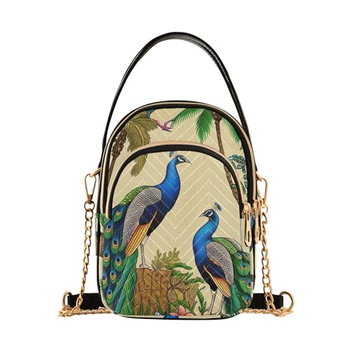 Tropical Peacock Women's Shoulder Purses Trendy Chain Strap Wallet Phone Purse Quilted Ladies Tote Crossbody Satchel