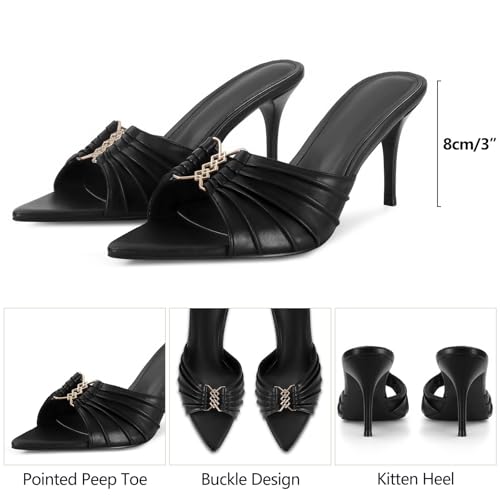 Ruched Kitten Heels for Women 3 Inch Pointed High Heels Sandals Peep Open Toe Slip on Stiletto Pumps Sexy Dressy Mules4