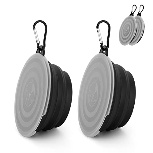 2 Pezzi Ciotola d'acqua in silicone per gatto e cane, ciotola pieghevole per animale domestico, Ciotola portatile per cani con coperchi e moschettone per viaggi e campeggio (nero, piccolo)