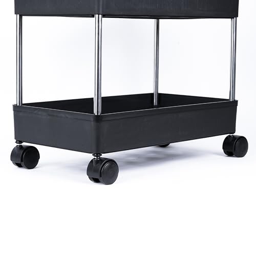 Image of 2 Tier Storage Rack, Kitchen Trolley, Storage Cart with Wheels, Rolling Storage Cart, Kitchen Storage Rack, Multipurpose Trolley (Black)