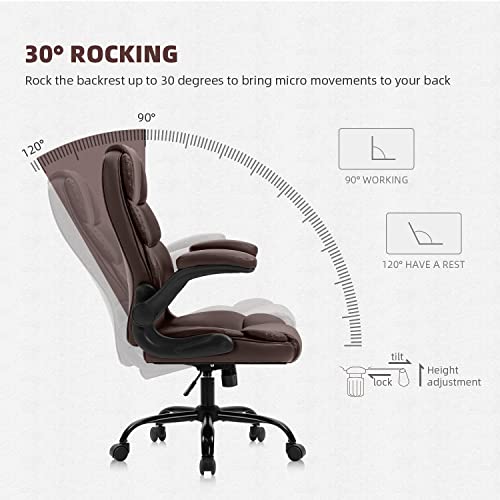 Yamasoro Executive Office Chair,Ergonomic Chair With Lumbar Support,Comfortable Computer Desk Chairs Flip Up Arms And Wheels Swivel Task Chair, Brown #TOP6