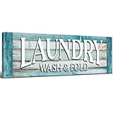 Laundry Room Sign Wall Decor Turquoise Wall Art Rustic Farmhouse Laundry Room Picture Canvas Prints Poster Vintage Wood Grain Prints Artwork Framed Restroom Washroom Bath Home Decorations 6x17