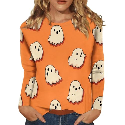Womens Halloween Shirts Cute Ghost Graphic T Shirt Crewneck Spooky Season Long Sleeve Fall Casual Tees Holiday Top - image 1