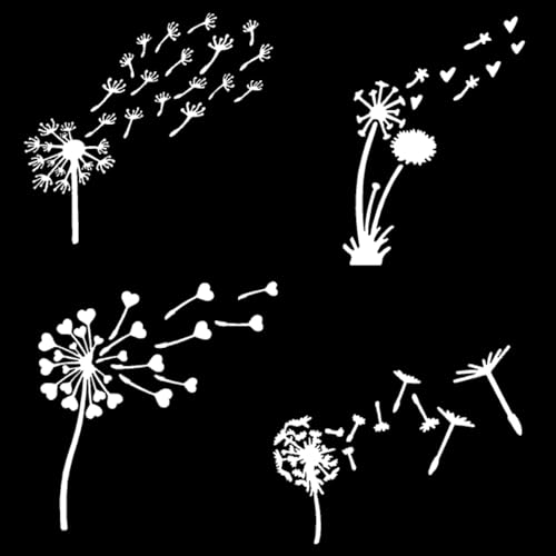 Image of Dandelion Blowing Decal 4 Pack: Blowing Dandelion Decals, Dandelion Flower, Dandelion Decals for Car Tumbler Laptop (White, Large ~5 inch)