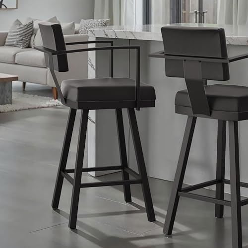 Image of Amisco Akers 26 in. Swivel Counter Stool - Black Faux Leather /Black Metal