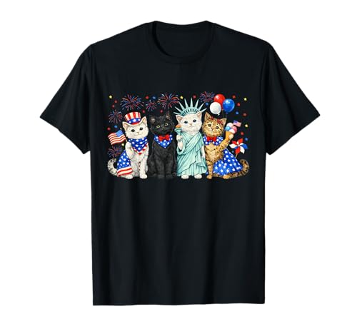 4th of July Cute Cat American Flag Vintage Cat Lover Women T-Shirt