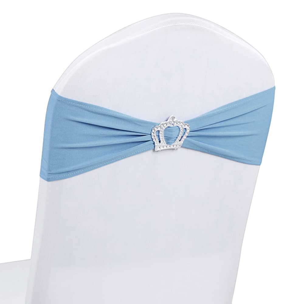 VAIRIN 50 PCS Spandex Stretch Chair Sashes , Universal Chair Cover Back Tie Supplies for Banquets, Parties, Hotel Events Decorative Chair Cover (Sky Blue)