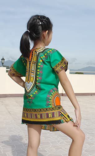 Image of RaanPahMuang Unisex Bright Africa Classic Childrens Dashiki Cotton Shirt Boys Girls