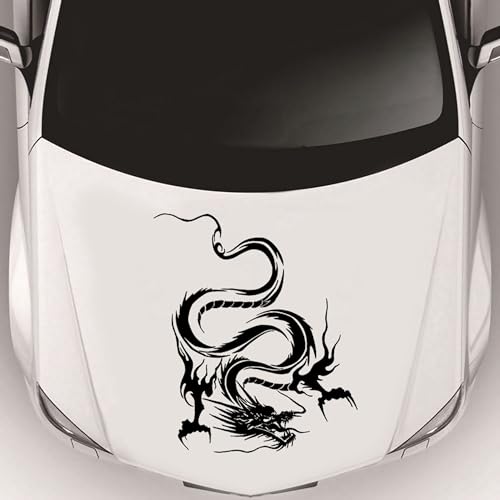 Image of Dragon Graphic Car Hood Sticker Self-Adhesive Vinyl Graphics Decals 19.69'' x 14.57'', Black, Right