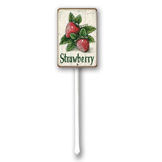 Uptell Vintage Fruit Strawberry Yard Sign with Stake 12.8" for Garden Label Stakes Plant Markers for Outdoor Plants Waterproof 7x8.8 inch