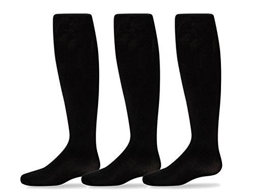 Trimfit Girls Microfiber Tights, Stretchy Footed Kids Dance Leggings, 3 Pack, Black, 10-14