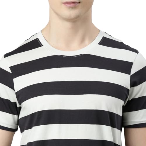 Image of FASO Men's Yarn Dyed Striped T-Shirt | Super Soft Combed Cotton | Sporty Big Stripes | Half Sleeves | Customized Comfort Fit for Smart Casual Wear