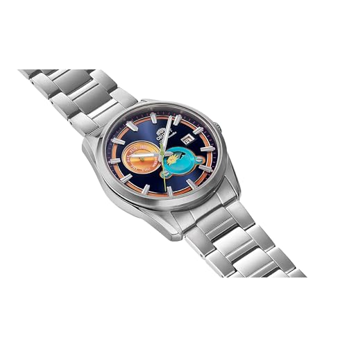 Image of Orient Stretto Sun & Moon Limited Edition RA-AK0316L30B 41.5mm Automatic Mechanical Men's Watch - Blue Dial, Stainless Steel Case & Bracelet, Sapphire Crystal, Exhibition Caseback & Date Display