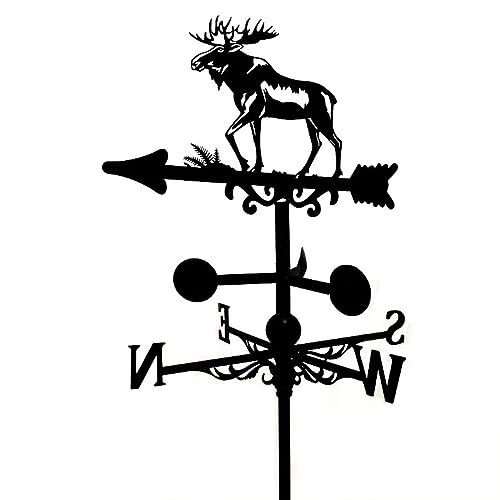 UZSPAC Wetterhahn für Garten Metall Elch-Styling-Design Wetterfahne für Garten Außenbereich Bauernhof Schmücken Schwarzes Finish 34 * 36 * 115cm