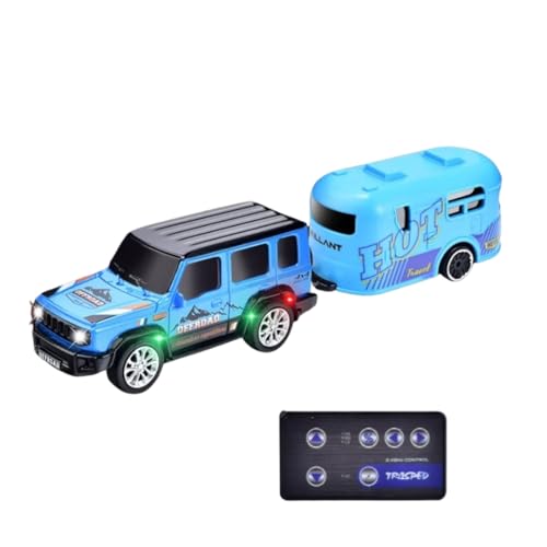 Image of PLUSPOINT 1:64 Mini RC Off-Road Jeep with Camper Van LED Lights 2.4GHz Off-Road Remote Control Car | 3 Speed Adjustable, USB Rechargeable Alloy RC Car for Kids & Adults Indoor /Outdoor Racing