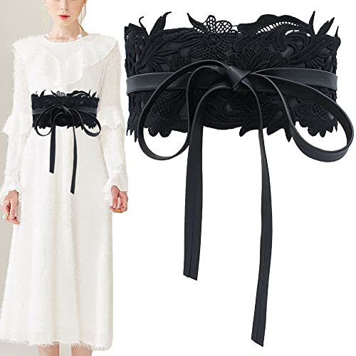 Women's Lace Flower Waist Belt Bow Tie Wrap Around Soft Leather Boho Corset Sweet Elegant for Dresses2