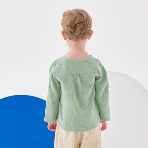 Volunboy Toddler Boys Henley Long Sleeve Cotton Linen Shirt Solid Short Beach Casual Button Tees Tops4