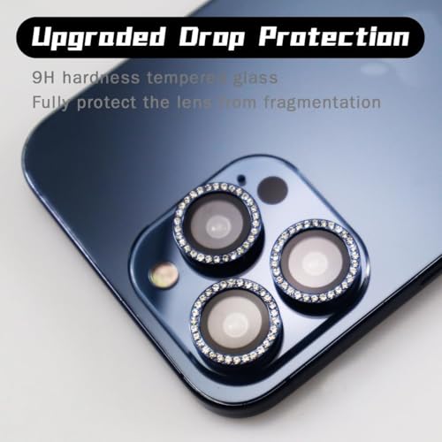 Image of CLITZ for iPhone 17 Pro /17 Pro Max Camera Lens Protector Bling, Individual Diamond Metal Ring with 9H Hardness, Scratch-Proof Camera Screen Protector Case Friendly (Blue Diamond)