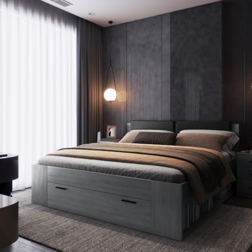 Letto Matrimoniale 180X200 Con Cassetti Integrati - Collezione Floyd, Colore Grigio Effetto Legno - 2