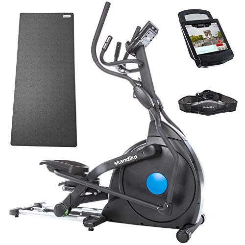 Skandika Vélo elliptique CardioCross Carbon Champ | Masse d'inertie de 24,5kg, frein magnétique, console multifonctions, Bluetooth, support tablette, Kinomap...