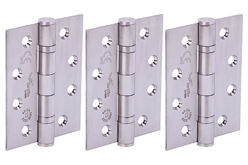 Image of HANDLEZONE® Door Hinges 1.5 Pairs (3 Hinges) 102mm / 4 inch Ball Bearing, Grade 13 Fire Rated, CE13 FD30 FD60, with Screws - Satin Stainless Steel