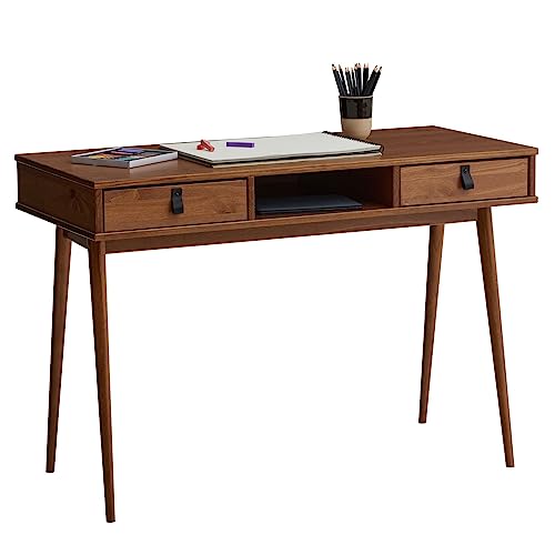 IDIMEX Bureau Kim en pin Massif avec 2 tiroirs et 1 Niche lasuré Brun foncé