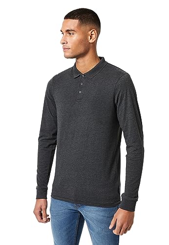 Image of French Connection Men's Jersey Long Sleeve Polo Shirt Blouse Charcoal/Black XL, anthracite/black