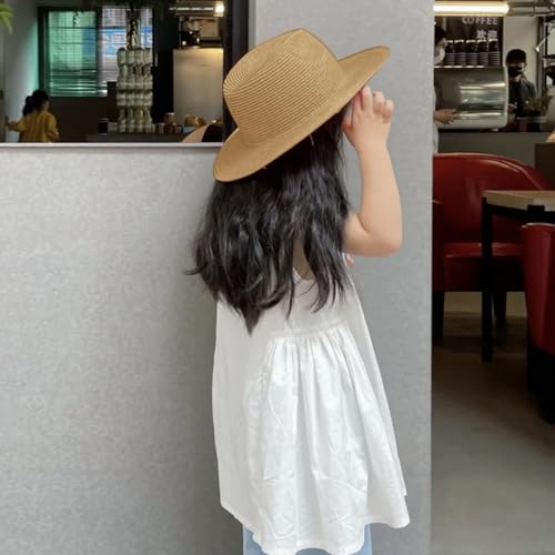Kids Straw Fedora Baby Girls Wide Brim Summer Travel Beach Cap Sun Hat Boys UPF50 Western Panama Bucket Hat 2-8 Yrs4