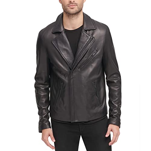 ジャケット・アウター 90s DKNY black satin motorcycle jacket DKNY Men's Leather Motorcycle Jacket, Black, Large at Amazon