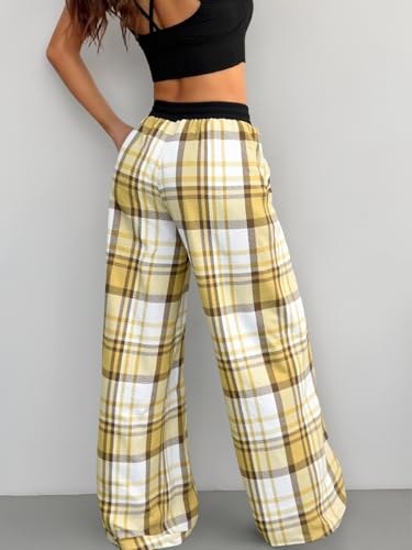 Image of SOLY HUX Women's Plaid Checkered Pants Flannel Pajama Pants with Pockets