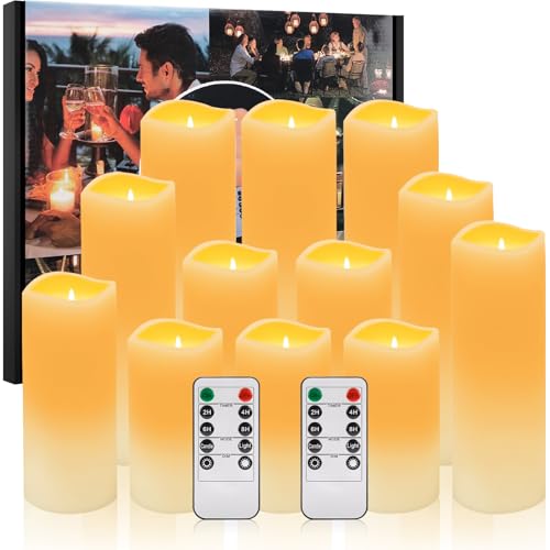 Lista de Velas pilar que Puedes Comprar On-line. 41 LUHI LED Velas Electricas Decorativas 12 luces, Velas LED Sin llama,Grandes Flameless Candles, Con Control Remoto de 10 Botones y Temporizador, Ideales para Navidad, Halloween y...