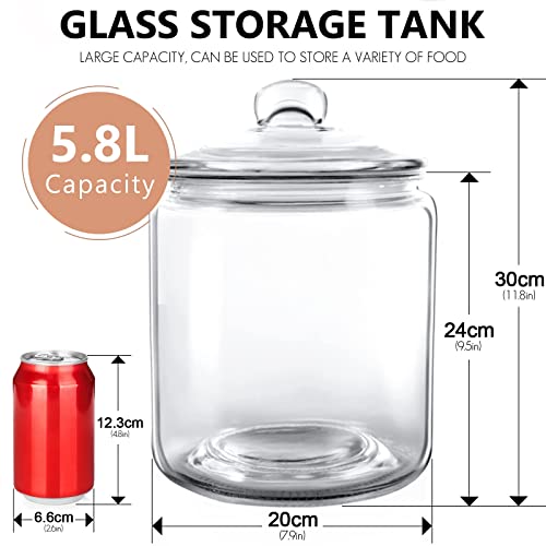 Masthome 1.5 Gallon Glass Storage Jar with Lids, Airtight Glass Cookie Jar for Pantry, Countertop, Glass Kitchen Containers for Flour, Sugar, Coffee, Pasta, Candy - Send 15 Food Storage Bags - Thumbnail 2