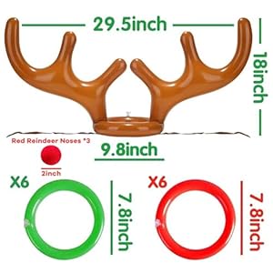 18 pieces inflatable reindeer antler ring toss game for christmas party games for kids adults holiday xmas games toys for family school carnival party supplies 3 antlers 12 rings3 red reindeer nose  urban country home decor