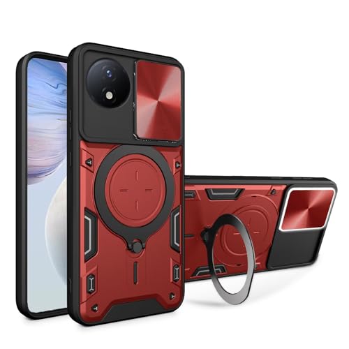LENGRACE Funda para Vivo V25 5G/V25e 4G/X80 Lite 5G Magnético Anillo Soporte Carcasa,Cámara Deslizante Proteger PC TPU Bumper Antigolpes Carcasa para Vivo V25 5G/V25e 4G/X80 Lite 5G-Rojo