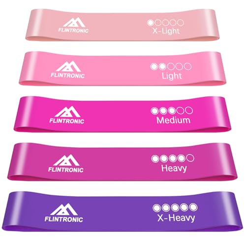 flintronic Bandas Elasticas de Fitness, Set de 5 Cintas Elásticas Fitness de Látex Natural con 5 Niveles de Resistencia, para Yoga, Pilates, Entrenamientos y Tonificación, Rosa