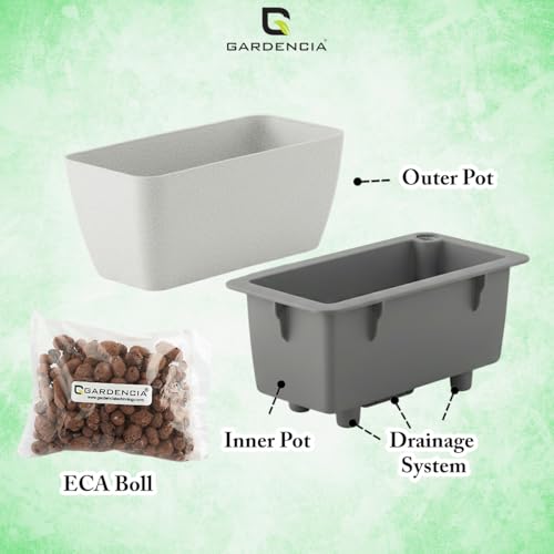 Image of GARDENCIA Self Watering Flower Pots for Outdoor Indoor Gardening /Rectangle Big Plant Pot with Polypropylene UV Material /Decorative Modern Gamla (Recta Big Stone White, Pack of 6)