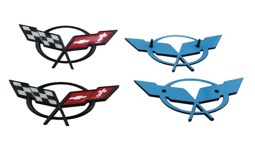 Image of Front Nose & Rear Deck Lid Crossed Flags Emblems Car Badge Nameplate 3D Logo Compatiable with 1997-2004 Corvette C5 19207384 19207385 2Pcs (Pair) (Blue Black)