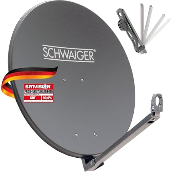 SCHWAIGER -227- Satellitenschüssel, Sat Antenne mit LNB Tragarm und Masthalterung, Sat-Schüssel aus Aluminium, Anthrazit, 74,5 x 84,5 cm